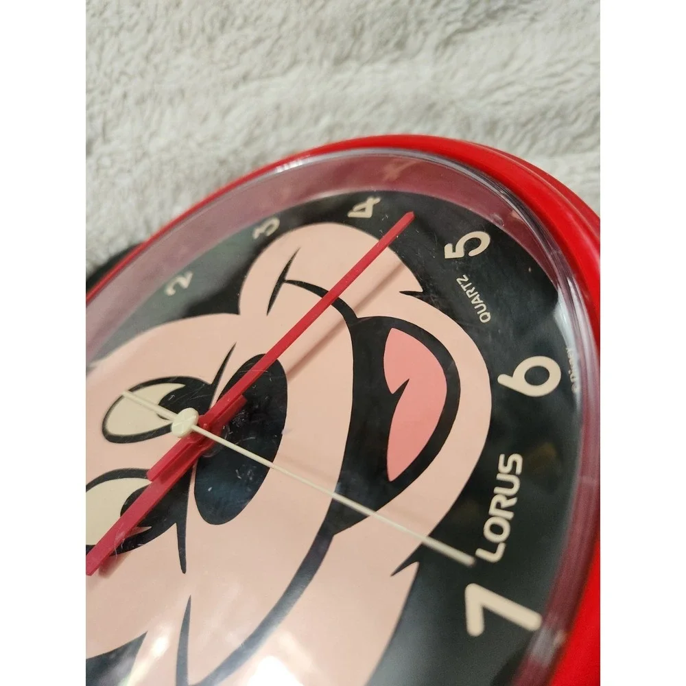 Vintage Disney Mickey Mouse Lorus Wall Clock Red w/ Black Ears Japan Movt Works